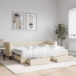 vidaXL Lit de jour avec gigogne et tiroirs crème 80x200 cm tissu