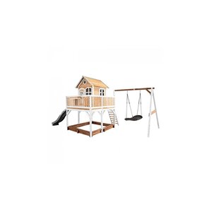 AXI Classic Liam Maisonnette avec Nid Roxy Balancoire Marron Blanc Toboggan Gris