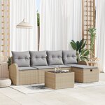 vidaXL Ensemble de 6 Canapés de Jardin avec Coussins Beige en Rattan