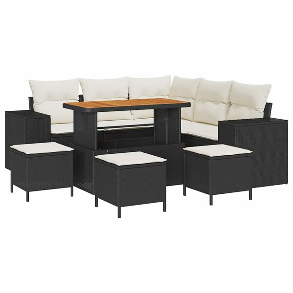 vidaXL Ensemble de canapé de jardin 9 Pièces Noir  Crème 110 x 55 x 71 cm