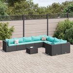 vidaXL Salon de jardin 10 Pièces avec coussins noir résine tressée