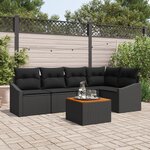 vidaXL Ensemble de Sofa de Jardin 6 Pièces avec Coussins Noir Rattan Poly Acacia