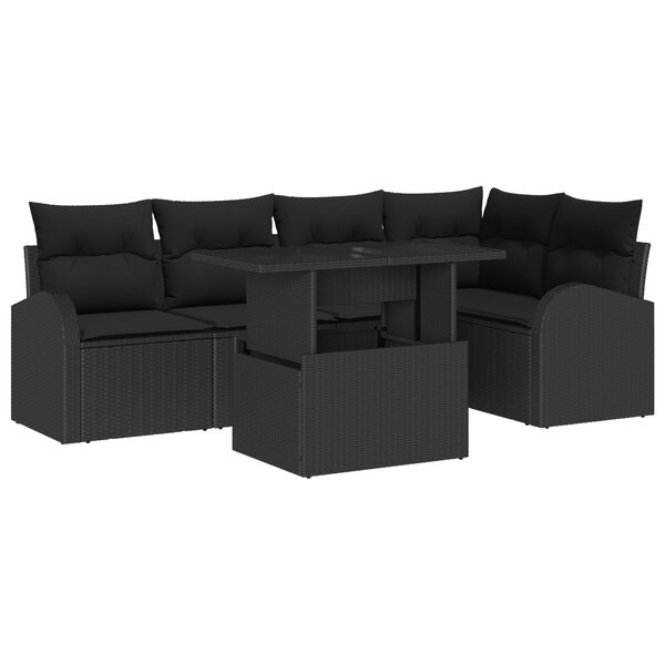 Ensemble de Canapé de Jardin 6 Pièces avec Coussins Rattan Poly Noir vidaXL