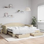 vidaXL Lit de jour avec gigogne et tiroirs crème 100x200 cm tissu
