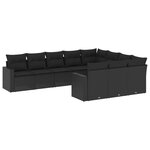 vidaXL Salon de jardin 10 Pièces avec coussins noir résine tressée