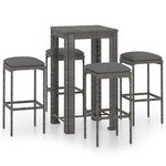 vidaXL Ensemble de bar de jardin 5 Pièces et coussins Résine tressée Gris