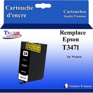 T3AZUR- Cartouche Compatible pour Epson T3471 T3461 T34XL 34XL Noire