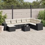 vidaXL Salon de jardin 9 Pièces avec coussins noir résine tressée