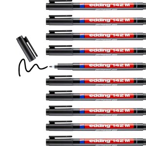 Feutre Permanent 142M Noir Pointe Moyenne 1 mm x 10 EDDING