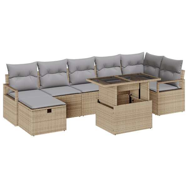 Ensemble de Canapé de Jardin 8 Pièces avec Coussins Beige