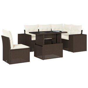 vidaXL Salon de jardin avec coussins 6 Pièces marron résine tressée