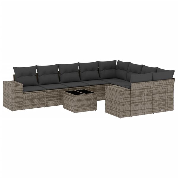 vidaXL Salon de jardin avec coussins 10 Pièces gris résine tressée