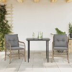 vidaXL Ensemble de bistro 3 Pièces coussins mélange beige résine tressée