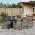 vidaXL Set de jardin 9 pièces avec coussins en rattan synthétique gris