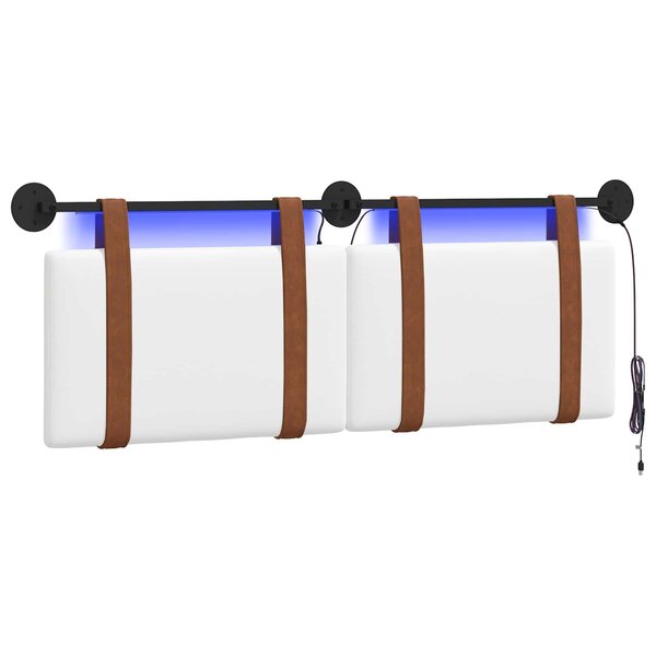 vidaXL Tête de lit suspendue Avec lumière LED Blanc PU antique