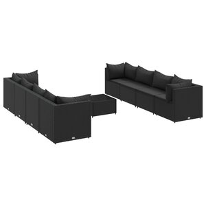 vidaXL Salon de jardin 9 Pièces avec coussins Noir Résine tressée