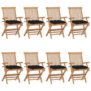 vidaXL Chaises de jardin avec coussins noir lot de 8 Bois teck massif