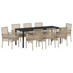 vidaXL Ensemble de salle à manger de jardin 9 pièces avec coussins Beige Poly Rattan