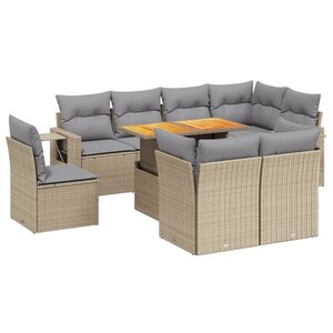 vidaXL Salon de jardin avec coussins 9 Pièces beige résine tressée