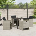 vidaXL Ensemble repas 5 pièces avec coussins gris clair polyrotin