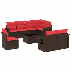 vidaXL Salon de jardin avec coussins 9 Pièces marron résine tressée