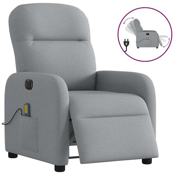 vidaXL Fauteuil de massage inclinable électrique gris clair tissu