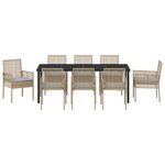 vidaXL Ensemble de salle à manger de jardin 9 pièces avec coussins Beige Poly Rattan