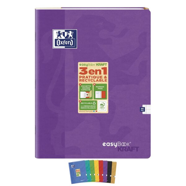 Cahier piqûre EASYBOOK KRAFT24 x 32 cm 96p 90g coloris aléatoire OXFORD