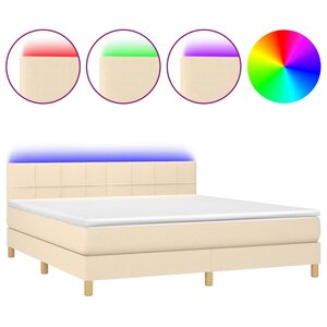 vidaXL Sommier à lattes de lit avec matelas LED Crème 180x200 cm Tissu