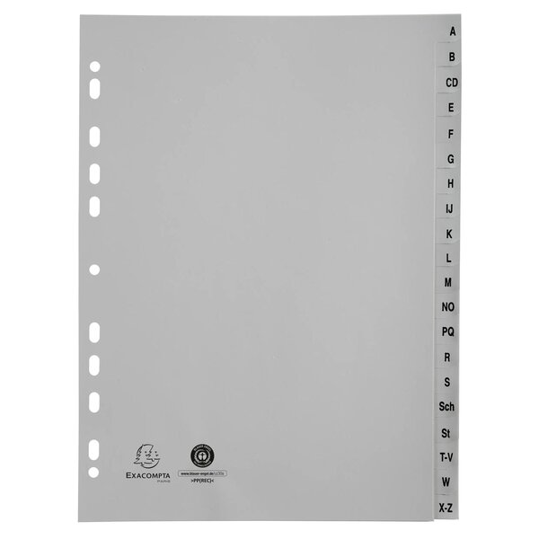 Intercalaires Imprimés Alphabétiques Pp Recyclé Gris A-z (alphabet Allemand) - 20 Positions - A4 - Gris - Exacompta