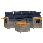 vidaXL Salon de jardin 5 Pièces avec coussins gris résine tressée