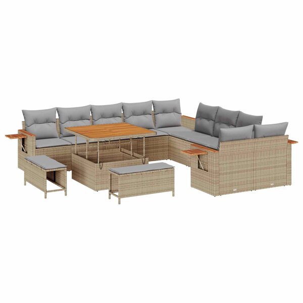vidaXL Ensemble de canapé de jardin 13 Pièces Beige polyrotin