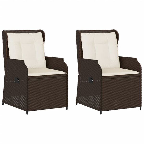 vidaXL Chaises inclinables de jardin lot de 2 et coussins marron rotin