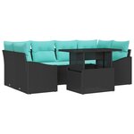 vidaXL Ensemble de canapé de jardin 7 Pièces Noir et Bleu Poly rotin