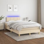 vidaXL Sommier à lattes de lit matelas et LED crème 120x190 cm tissu