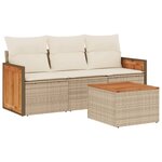 vidaXL Salon de jardin avec coussins 4 Pièces beige résine tressée