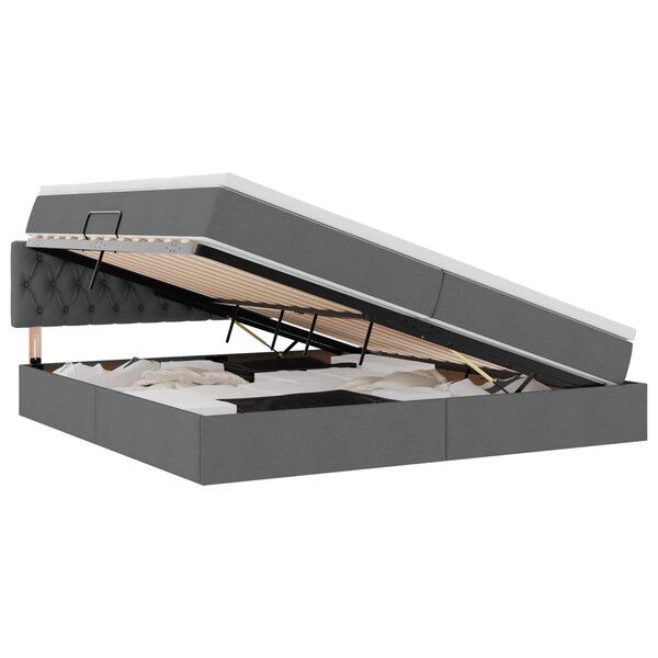vidaXL Lit de rangement LED avec matelas Gris foncé 200 x 200 cm Tissu