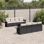 vidaXL Salon de jardin 9 Pièces avec coussins noir résine tressée