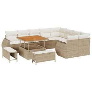 vidaXL Ensemble de canapé de jardin 12 Pièces Beige polyrotin