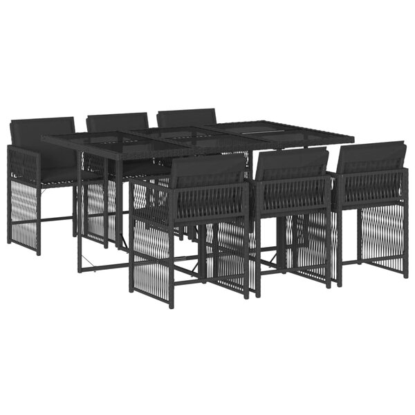 vidaXL Ensemble à manger de jardin coussins 7Pièces Noir Résine tressée
