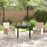 vidaXL Ensemble de salle à manger pour jardin 3 Pièces Beige Poly rotin