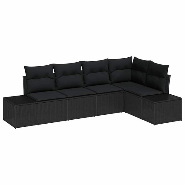vidaXL Ensemble de canapé de jardin 5 Pièces Noir polyrotin