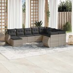 vidaXL Salon de jardin avec coussins 10 Pièces gris clair résine tressée