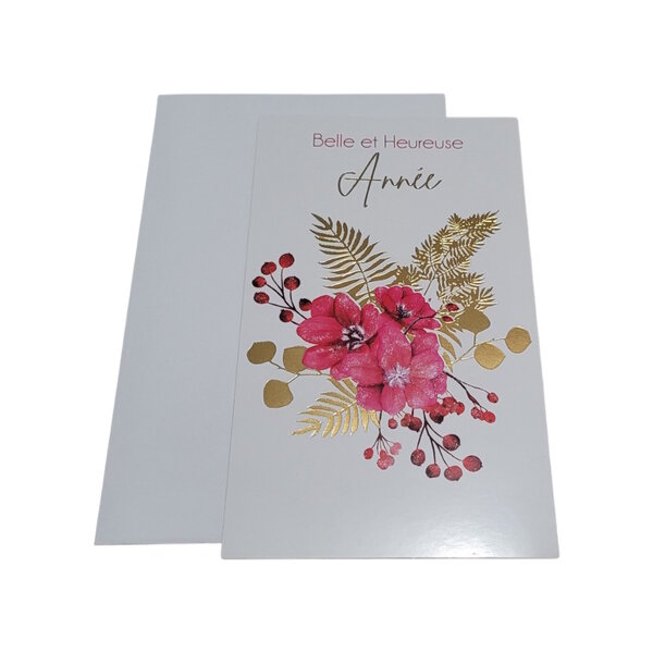 Carte De Voeux - 5 Cartes Bonne Et Heurseuse Année Fleurs Décor Brillant
