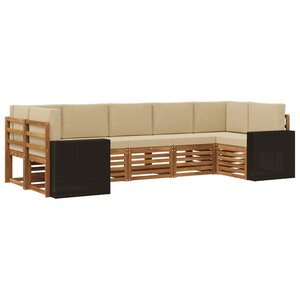 vidaXL Ensemble de canapé d'angle 7 Pièces Naturel et Beige Polyester