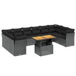 vidaXL Salon de jardin 11 Pièces avec coussins noir résine tressée