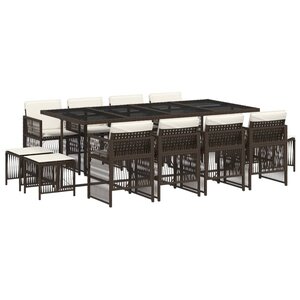 vidaXL Ensemble à manger de jardin avec coussins 13 Pièces marron rotin