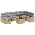 vidaXL Ensemble de Canapés de Jardin 9 Pièces avec Coussins Beige Rattan