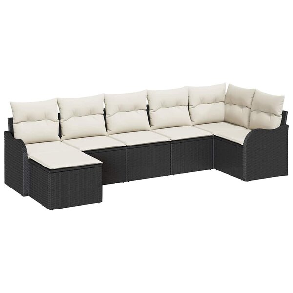 vidaXL Ensemble de canapé de jardin avec coussin 7 Pièces Noir Poly rotin