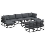 vidaXL Ensemble de canapé de jardin avec coussin 10 Pièces Noir Aluminium